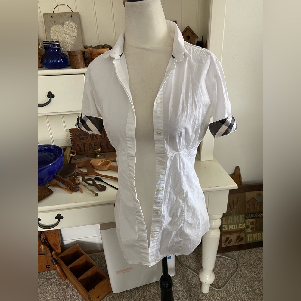 Burberry London White Cotton Button Up Sz 6